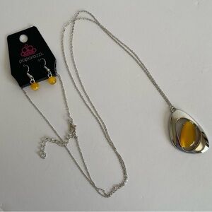 NEW Paparazzi Asymmetrical Bliss Yellow Gemstone Teardrop Necklace & Earrings